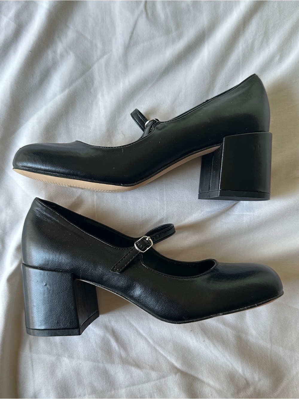 BAMBOO Black Mary Jane Block Heel Pumps